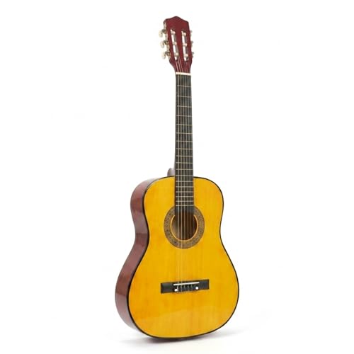 Music Alley MA-34-N 34 Zoll Junior Klassikgitarre für Kinder, Akustikgitarre mit Nylonsaiten, Online-Unterricht und Notenaufklebern, Natur