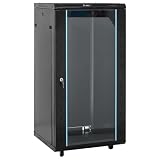 Fecpoo 22HE Netzwerkschrank mit abschließbarer Glasfront, kaltgewalzter Stahl, schwarz, 60x60x120 cm, abnehmbare Seitenwände, für Büro und Rechenzentrum