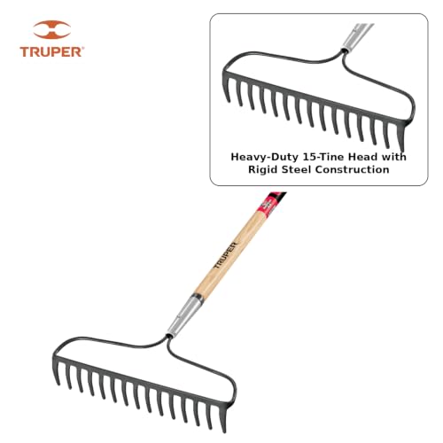 Rastrillo Truper TruPro de acero forjado con mango de madera de fresno de 60 pulg miniatura 3
