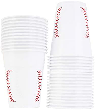 Neliblu Baseball Party Cups Bulk Pack of 30 Plastic Cups For Birthday Party Supplies, Baseball Party Decorations, Game Day, Family Gatherings, Baseball Birthday Party Supplies