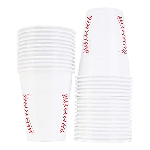 Baseball Party Cups Bulk Pack of 25 Eco Friendly Plastic Cups For Birthday Party Supplies, Baseball Party Decorations, Game Day, Family Gatherings Cover