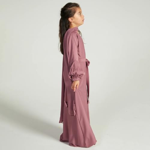 AWIBMK Girls Abayas Pleated layered Open Abaya Dubai Kaftan Prayer Dress with Belt Kids Islamic Muslim Cardigan Kimono Robe4