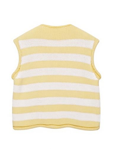 Womens Striped Cropped Sweater Vest Knitted Vests Top Button Down Crew Neck Sleeveless Cardigans with Pockets4