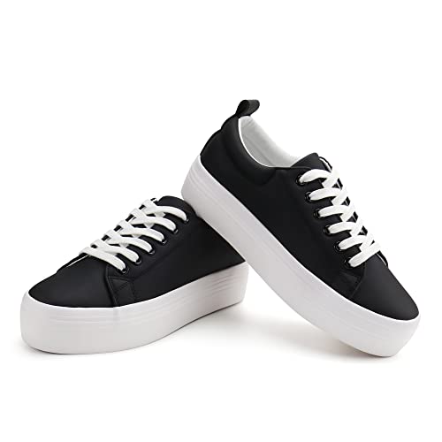 Image of JABASIC Women Lace Up Platform Sneakers Comfortable Casual Fashion Sneaker Walking Shoes