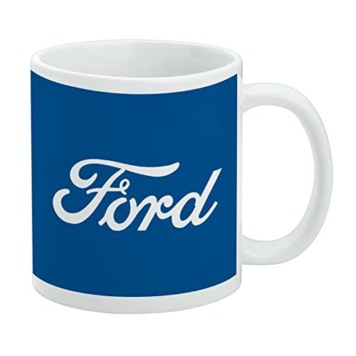 Ford Classic Script Logo Ceramic Coffee Mug, Novelty Gift Mugs for Coffee, Tea and Hot Drinks, 11oz, White
