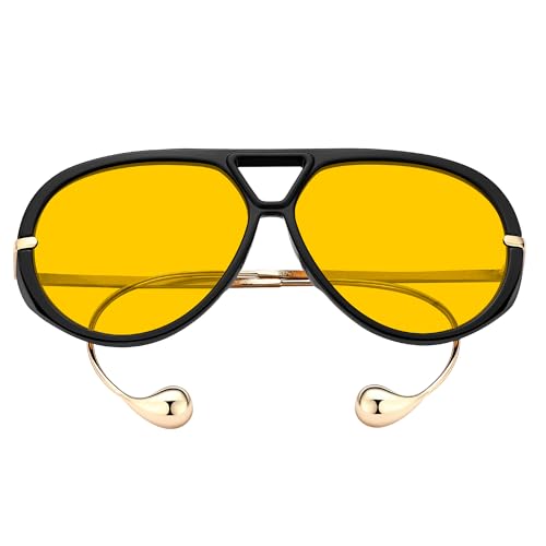 Vintage Oversized Aviator Earrings Sunglasses Women Men, Trendy 70s Retro Pilot Shield Big Frame Eyewear Sun Glasses4