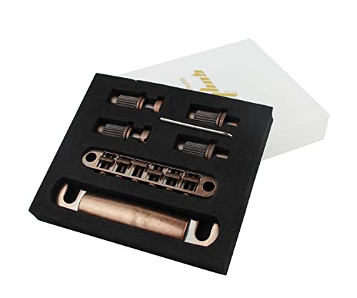 Guyker Guitar Tune-O-Matic Bridge And Stop Bar Tailpiece Combo With Anchors And Studs Replacement Compatible With Lp Sg Epi 6 String Electric Guitar(Bronze) #TOP4