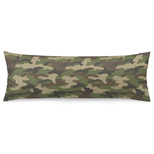 Military Camouflage Body Pillow Cover Army Green Camo Hunting Long Pillow Case With Zipper Decorative Large Bedding Pillowcase Farmhouse Cushion Covers For Bedroom,Couch,Sofa,Home Gifts 20"X54" #TOP16