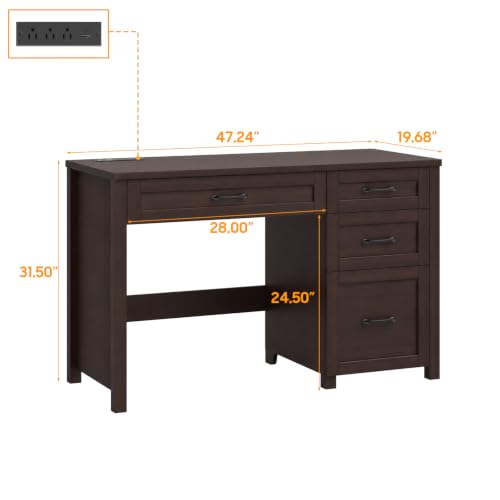 Image of Farmhouse 47 inch Executive Desk with 4 Drawers, Computer Desk with File Drawer and Charging Station, Workstation for Study,Home Office(Walnut