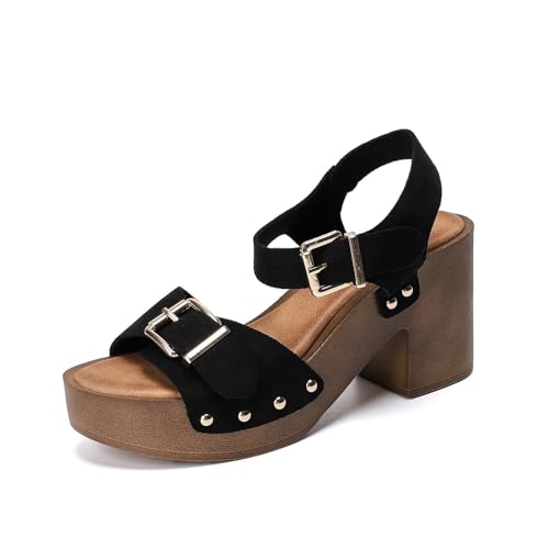 Yekdmxop Sandalias Tacón Grueso Mujer Fiesta Medio Sandalia Tacón Ancho Verano Hebilla Casual Sandalia Vestir Antideslizantes Elegante Plataforma Zapatos Comodas Punta Boda Fiesta