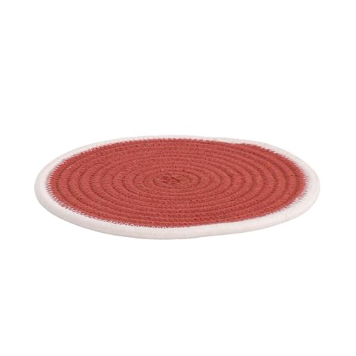 Image of DENOVA Cotton Rope Trivet for Hot Pots and Pans - Heat Resistant Table Mat, Rustic Kitchen & Dining Protection, Pack of 3 (Rust & Cream Edge Line, 23cm)