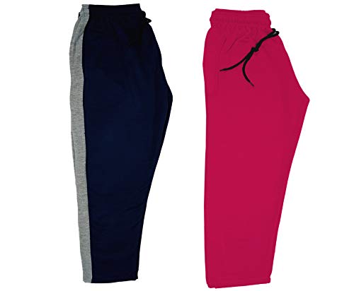 Image of IndiWeaves Kids Unisex Solid Fleece Warm Track Pants Winter Lower for Boys & Girls (Magenta; Navy Blue; 14-15 Years) Pack of 2