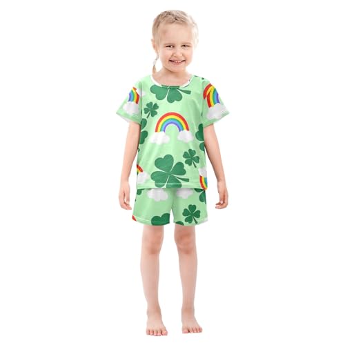 Summer Pajama Set Rainbow Clover Pattern, Short Sleeve Sleepwear Nightwear3