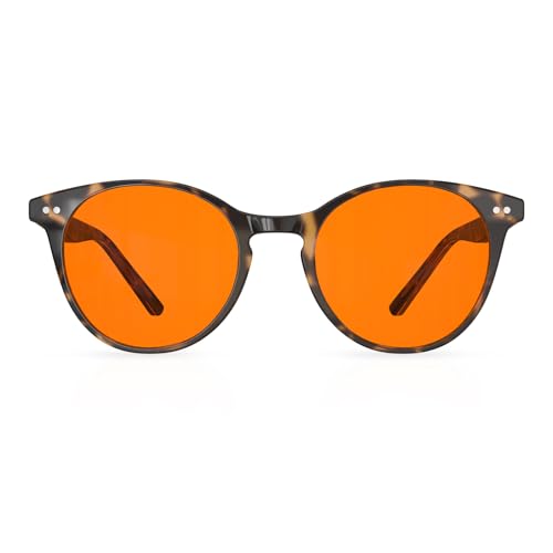Image of Goiteia Retro Round Orange Blue Light Glasses for Women Men-Better Sleep /Eyes Strain-Spring Hinges for Comfort