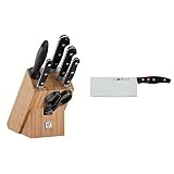 ZWILLING Messerblock, 7-tlg., Bambusblock, Messer und Schere aus rostfreiem Spezialstahl/Kunststoff-Griff, Professional S & Twin Pollux Chinesisches Kochmesser, 7 Zoll