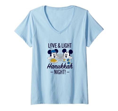 T-shirt Mickey Minnie Hanukkah col V coton vêtement Disney femme
