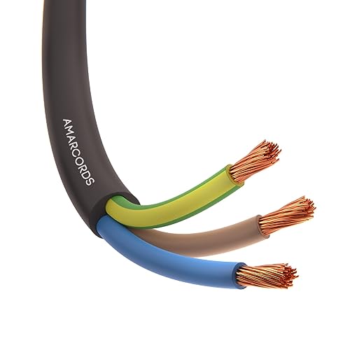 Amarcords - Tripolar electric cable section 3x0,75mm, color: BLACK. Round power cable type H05VV-F, 5 metres