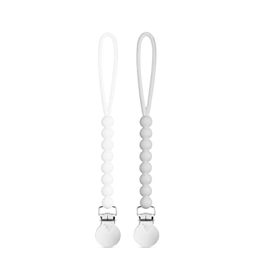 Ryan & Rose Cutie Clip 2 Pack - Pacifier Clip Holder Silicone (Judy-White/Judy-Grey)