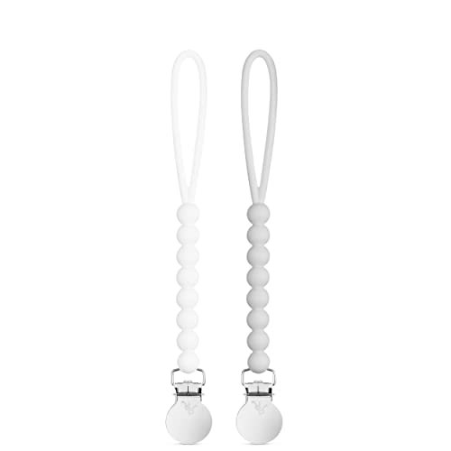 Image of Ryan & Rose Cutie Clip 2 Pack - Pacifier Clip Holder Silicone (Judy-White/Judy-Grey)