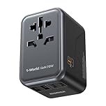 MOMAX Universal Travel Adapter,70W GaN Travel Plug Adapter with UK/EU/AU/US Plugs, 3USB-C PD & 2USB-A QC International Adapter Charger, Adapter Plug for Laptops Tablets Phones Vision Pro 1-World