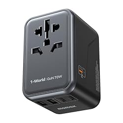 MOMAX Universal Travel Adapter,70W GaN Travel Plug Adapter with UK/EU/AU/US Plugs, 3USB-C PD & 2USB-A QC International Adapter Charger, Adapter Plug for Laptops Tablets Phones Vision Pro 1-World