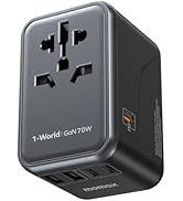 MOMAX Universal Travel Adapter, 70W GaN International Power Adapter, 3 USB-C & 2 USB-A, Worldwide...