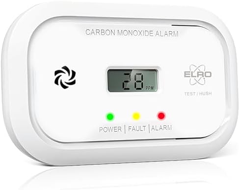 ELRO FC5003 Kohlenmonoxidmelder mit 10-Jahres-Sensor | LCD Display & 3 Jahre Batterie | Zuverlässiger Schutz & CO Alarm | Entspricht der europäischen Norm EN50291 | Weiß