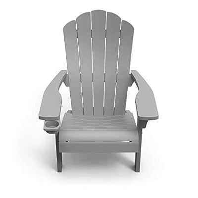 Keter Outdoor Patio Garden Deck Furniture Resin Adirondack Chair with Built-in Cup Holder (Grey)