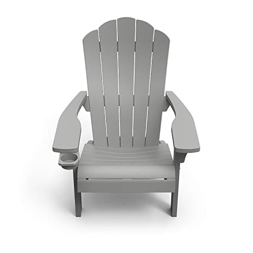 Keter Outdoor Patio Garden Deck Furniture Resin Adirondack Chair with Built-in Cup Holder (Grey)