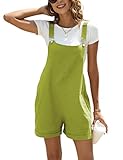 Ailoqing Womens Cotton Linen Short Overalls Casual Summer Bib Shortalls Rompers with Pockets(Avocado-L)