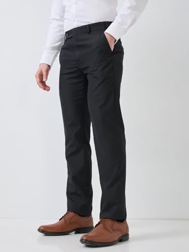 Image of Raymond Men Slim Fit Structure Pattern Poly Viscose Blend Flat Front Formal Trouser