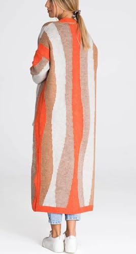 chouyatou Women's Fall Open Front Color Block Long Cardigan Sweater Coat Casual Vertical Striped Coatigan2