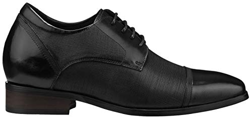 CALTO Men's Invisible Height Increasing Elevator Shoes - Black Premium Leather Lace-up Formal Oxfords - 3.2 Inches Taller - Y40552 - Size 9 D(M) US2