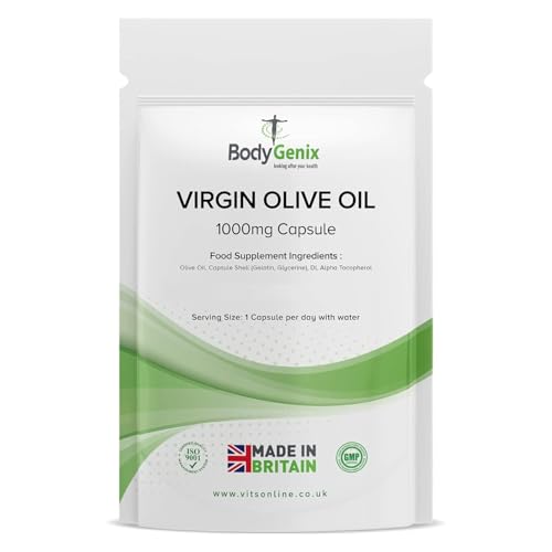 Bodygenix Virgin Olive Oil Capsules - 1000mg Omega 3,6 Antioxidant Formula Heart Bone Health Weight Management Support Natural Supplement - Suitable for Vegetarians
