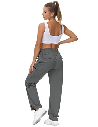 Vvk Women's Cargo Hiking Pants Elastic Waist Quick Dry Lightweight Outdoor Water Resistant Upf 50+ Long Pants Zipper Grey Large #TOP4