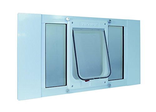 Ideal Pet Products Aluminum Sash Window Pet Door, Adjustable to Fit Window Widths from 27" to 32", Cat Flap 6-1/4” x 6-1/4” Flap Size