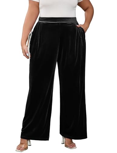 KOJOOIN Women Plus Size Velvet Pants Long Wide Leg Trousers for Women Elastic Waist Casual Trouser