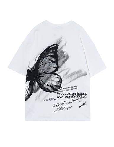Vamtac Butterfly Graphic Tees Men Y2K Oversized Vintage T Shirts Loose Streetwear Short Sleeves Summer Tops