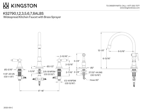 Kingston Brass KS2798ALBS Governor Deck Mount Kitchen Faucet with Brass Sprayer, 8-1/4-Inch, Brushed Nickel by Kingston Brass - Image 4