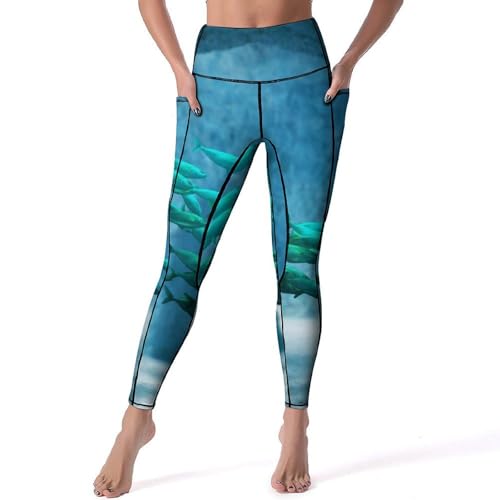 Legging yoga taille haute Poisson Sea World extensible pour gym et jogging