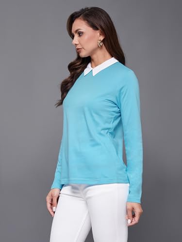 Image of Miss Chase Women's Round Neck Half Sleeves Cotton Lace and Pearl Detailing