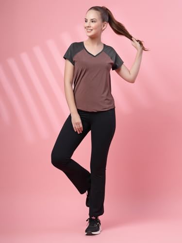 Image of UZARUS Women's V-Neck Regular Fit Gym T-Shirt | Soft Lightweight & Stretchable Fabric | Activewear Top for Workout Yoga Running Exercise Casual Wear