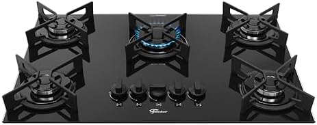 FISCHER COOKTOP À GÁS 5 BOCAS FIT LINE TREMPE IRON MESA VIDRO PRE...