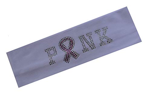 Funny Girl Designs Pink Ribbon Breast Cancer Awareness Rhinestone Stretch Headband (White)