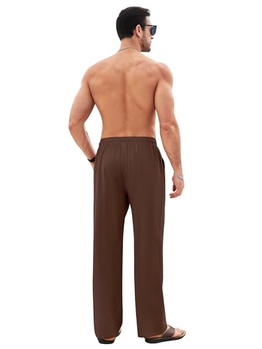 Litthing Pantaloni Lino Uomo Pantalonis da Jogging in Cotone Estivi Casual Tasche Pants Larghi Coulisse Pant Comodi e Leggeri Mare