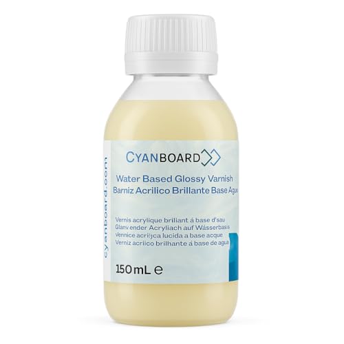 Cyanboard, Vernice acrilica lucida 150 ml a base d'acqua. Per pittura e moltepliInterno - esterno, trasparente, ultra resistente. Protezione di vernici, artigianato, ceramica, legno.