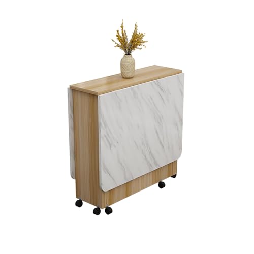 طاولة طعام قابلة للطي مع رف تخزين ودرجين، طاولة متعددة الاستخدامات قابلة للطي وقابلة للتمديد، طاولات مطبخ موفرة للمساحة للاستخدام الداخلي والخارجي وغرفة المعيشة من الخشب والرخام