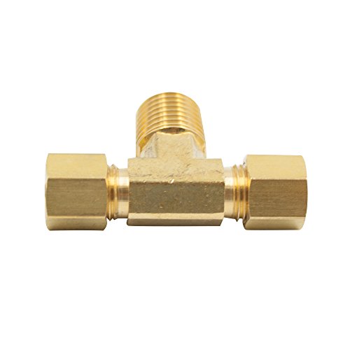 Legines Brass Tube Fitting, Tee, 1/2" Compression X 3/8" Bottom Npt Male Pipe, Pack Of 2 #TOP4