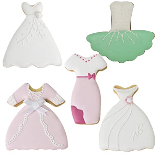 Dress Shaped Cookie Cutters Set Of 5 Pcs, Stainless Steel Wedding Dress Princess Dress Fondant Cutter Molds Baking Diy #TOP7