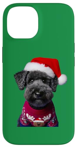 Carcasa para iPhone 14 Kerry Blue Terrier con sombrero de Papá Noel, amante del dueño del perro de Navidad
